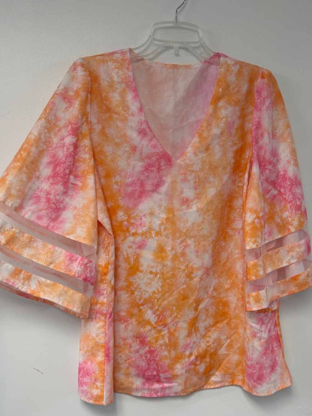 Pink & Orange Tie-Dye V-Neck Blouse